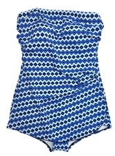 Gabar Women Size 16 Skirted Front One Piece Bathing Suit-Blue/White No Strap