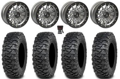 Pro Armor Halo Bdlk 15'' Wheels TM 32'' Savage XT Sticky Tires Can-Am Defender