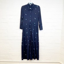 White Stuff Maxi Dress Button Down Diamond Embroidered Jersey Long Sleeve UK 14