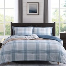 MaiR ve Plaid Comforter Sets Grid Farmhouse Bedding Set Bed in Full Light Blue