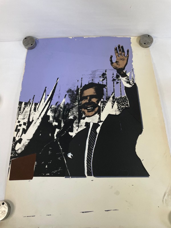 Vintage Art Poster Political Figure Stylized Man in a Suit Waving