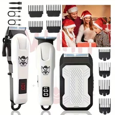 Professional Hair Clippers for Men Cordless Barber Clippers & Trimmer Set WHITE