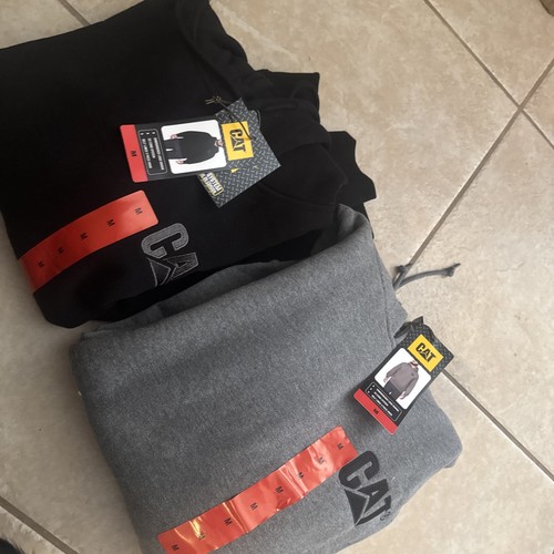 Caterpillar Trademark CAT Logo Hoodie Gray Black Pullover M Medium New Workwear - Picture 1 of 4