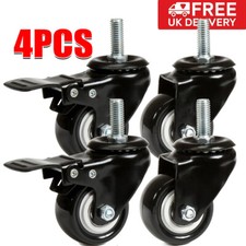 25mm 4x Small Rubber Swivel Castors Wheels Trolley Furniture Casters Brake Table