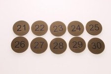 21  to  30         30mm Engraved Discs  Table Numbers Brass Affect Self Adhesive
