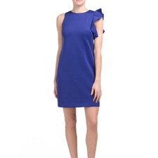 VINCE CAMUTO Blue Round Neck Ruffle Shoulder Scuba Cocktail Dress US Size 12
