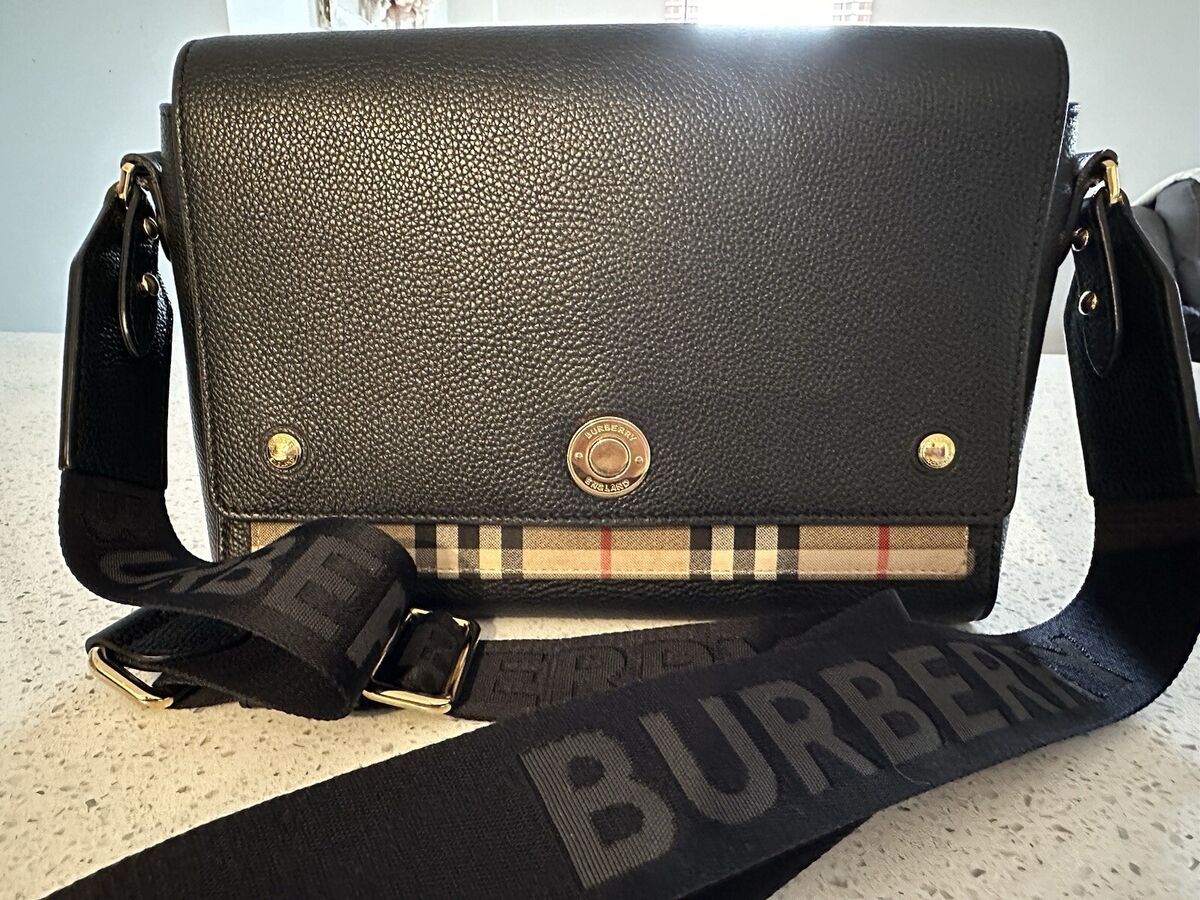 Burberry Note Crossbody Black Leather with Vintage Check Burberry Note Crossbody Black Leather with Vintage Check