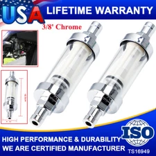 2x Universal Fuel Filter ​Clear View Inline 10mm 3/8'' Chrome Glass Car Petrol