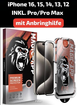iPhone 16 15 14 13 12  High Quality Panzerfolie Schutzglas Hartglas+Anbringhilfe