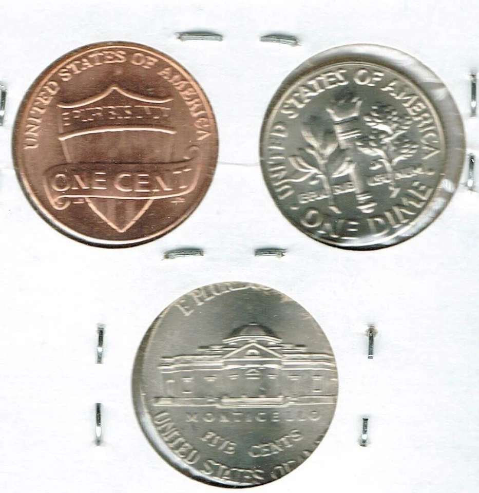 2010 Three Philadelphia Brilliant Uncirculated Business Strike 1C, 5C, 10C Coins - Image 2 of 2