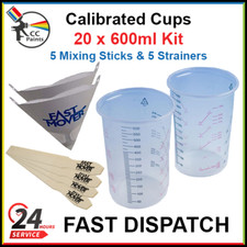 Professional Calibrated Plastic Paint Mixing Cups/Pots 600ml/600cc x 20 & MORE!