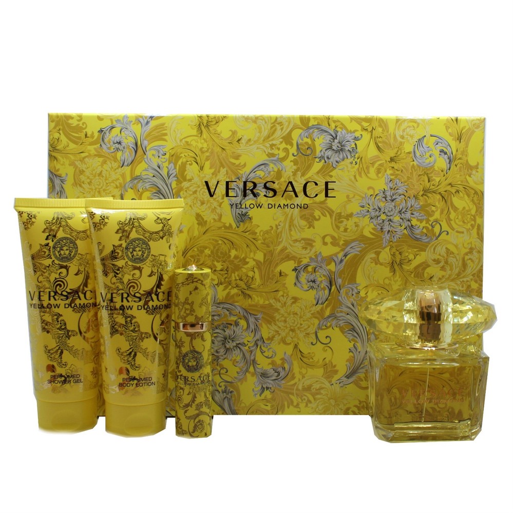 VERSACE YELLOW DIAMOND 4 PIECE GIFT SET EAU DE TOILETTE SPRAY 90 ML/3 FL.OZ. (D)