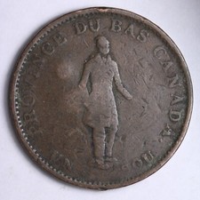 1837 Lower Canada City Bank Half Penny 1 Sous Token OLD RARE COIN B045