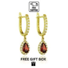 14k Yellow Gold Halo CZ Tear Drop Dangle Leverback Earrings
