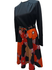1970s Black Orange Pink Red White Groovy Poly Mod Dress by Tony Todd M