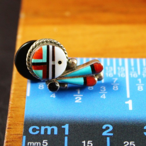 ZUNI GERALD L. Sunface Mosaik Inlay Pin Tie Tack Revers Sterlingsilber - Bild 5 von 5