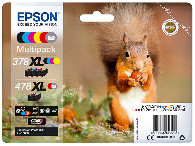 Pack 6 cartouches Epson 378XL 478XL haute capacité pour des tirages photo éclatants