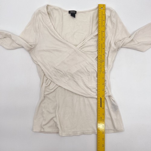 Kenneth Cole Reaction Shirt Womens Small ivory Blouse V-Neck Cross Body - Picture 6 of 10