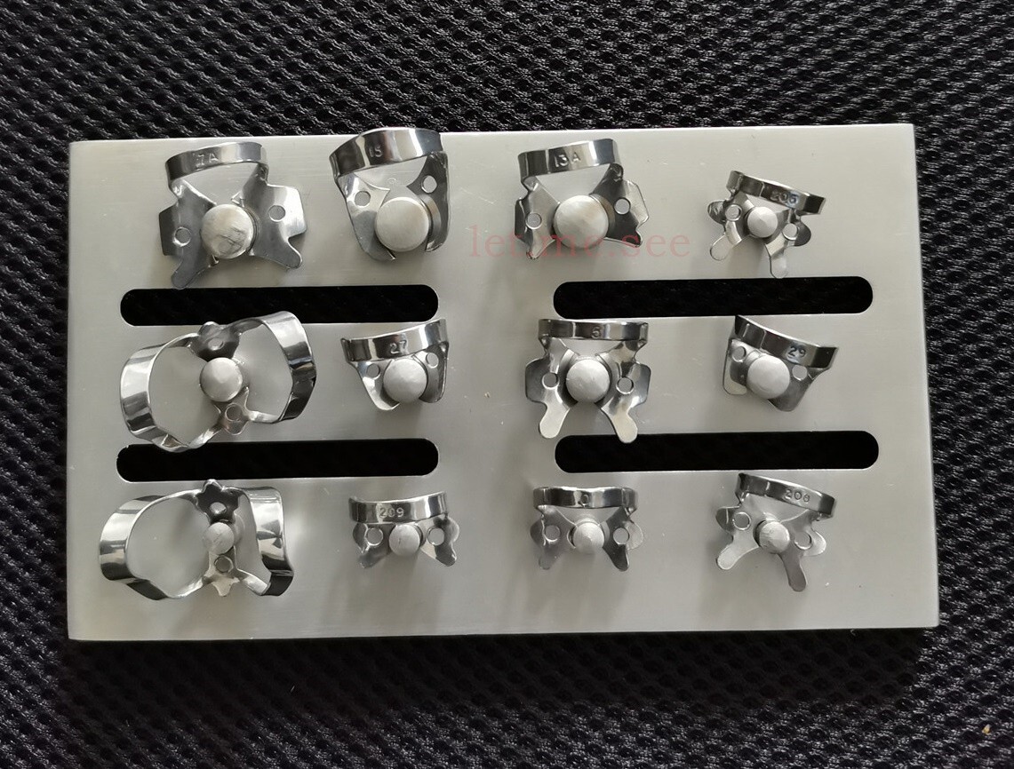 Slake Endodontic Rubber Dam Clamps Set - 12 Pcs Stainless Steel Dental Tools With Tray 12 thumbnail image