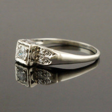 Antique Art Deco Solid 14K White Gold Filigree Diamond Estate Engagement Ring