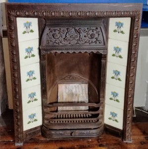 Fireplace Antique Original Art Nouveau Cast Iron With Tile