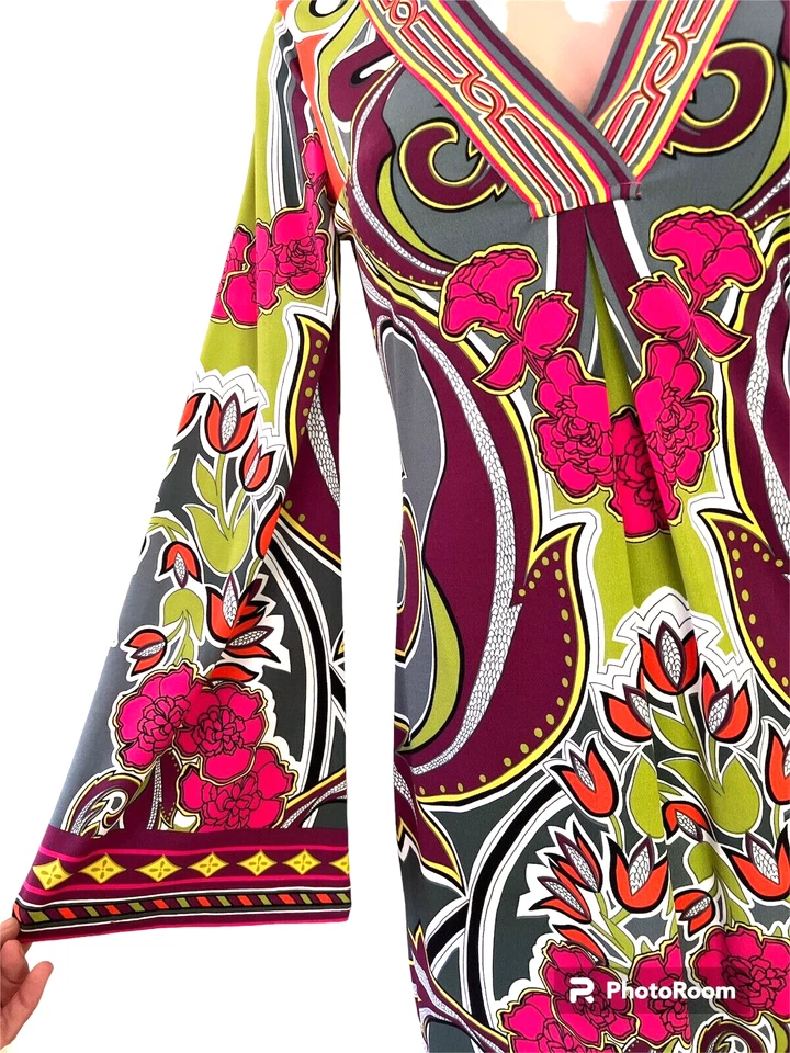 Vestido Hale Bob XS Multicolor Floral Cuello en V Hasta la Rodilla Shetah Trabajo Cóctel Foto 2 de 4