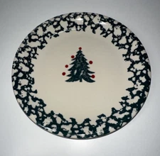 Vintage Tienshan Folk Craft Winter Wonderland Salad Plate 7 5/8" Green Tree -EUC