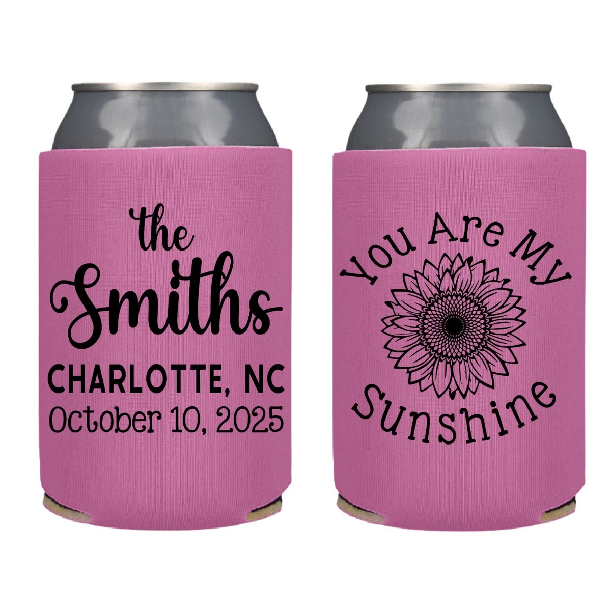 Personalized Sunflower Wedding Koozies, You Are My Sunshine Can Cooler