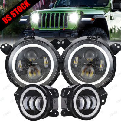For Jeep Wrangler JL for Gladiator 2018-2022 Round LED Halo Headlights Fog Light