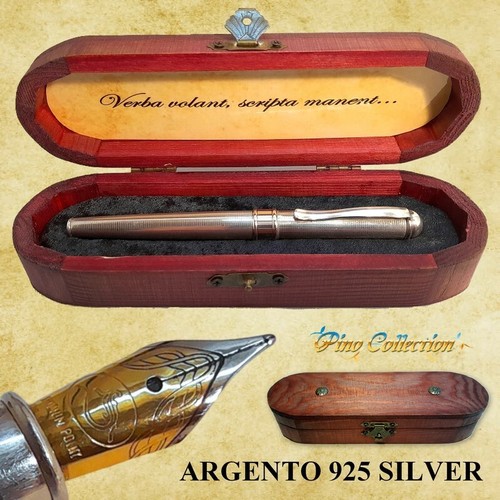 VINTAGE FOUNTAIN PEN 925 SILVER with ANTIQUE STYLE HANDCRAFTED WOODEN BOX