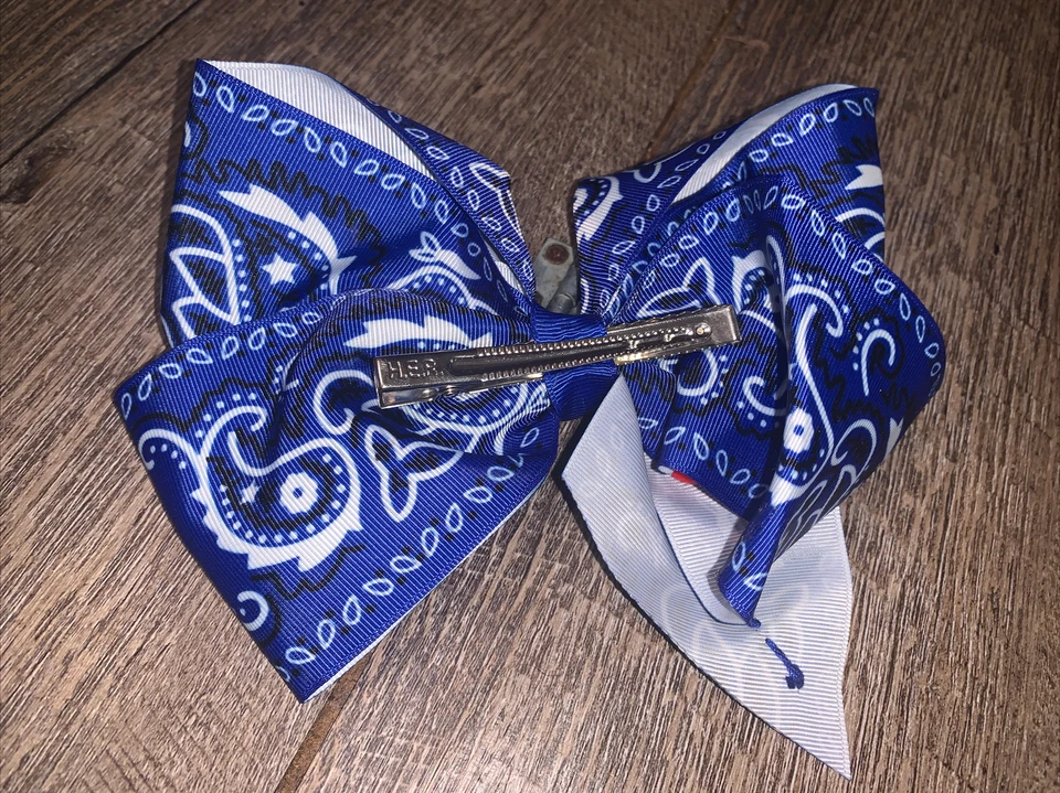 JoJo Siwa blue red paisley 4th july white pom pom hair bow nwot - Image 3 of 3
