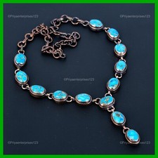 Copper Oval Copper Blue Turquoise Stone Anniversary Electroformed Chain Necklace
