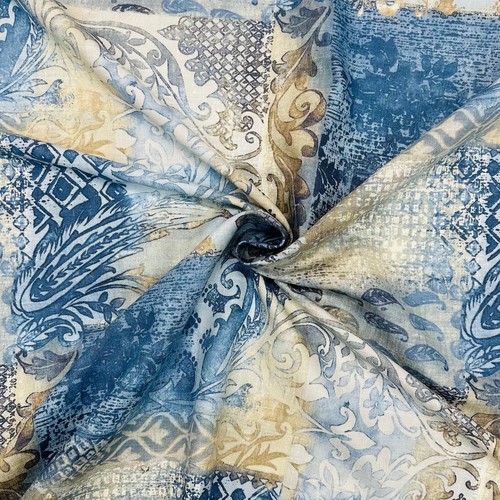 Harbor Azure Damask Linen Fabric 55" - 第 3/5 張圖片