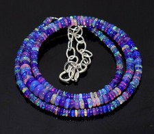 16"Natural Ethiopian Purple Opal Wello Fire Opal Gemstone Bead Necklace S03014