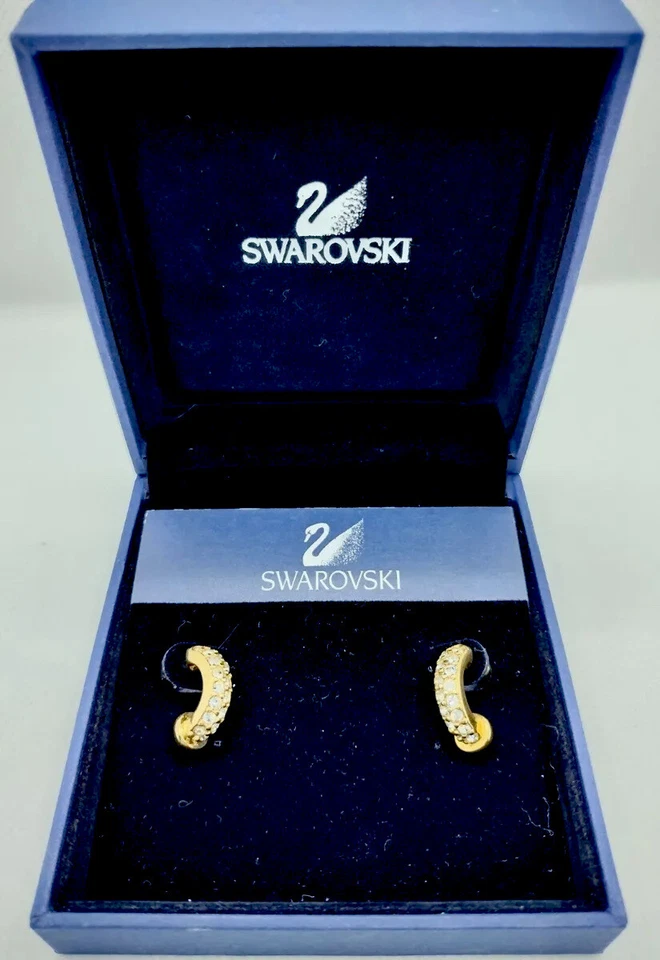 Deslumbrantes Brincos Swarovski Meio Argola com Cristal Branco Tom Dourado Novo Na Caixa UAU! - Imagem 2 de 4