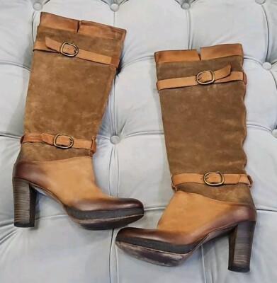 I.N.K. Shoes Italia Vero Cuoio Brown Leather Suede Tall Boots Italy Womens 38 8