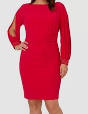 Adrianna Papell Women Red Beaded-Cuff V-Back Dress Plus Size Size 16W
