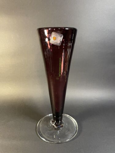 Vintage Blenko handgefertigte 9"" lila Amethyst geriffelte oben geblasene Glasvase - Bild 1 von 18