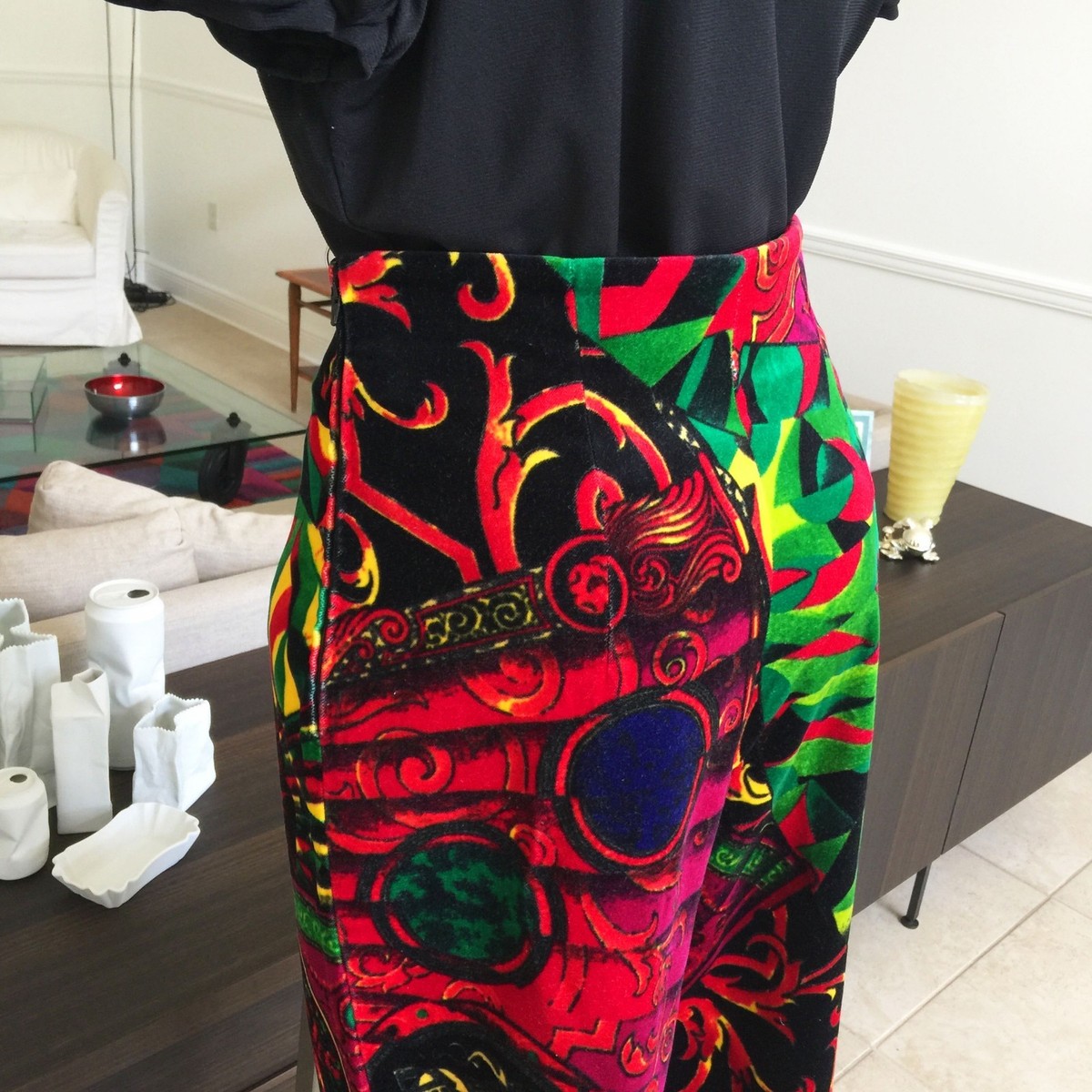 【GIANNI VERSACE】 90’s velours wide pants GIANNI VERSACE 1991 Black + Gold Baroque Velvet Pants — Garment