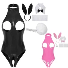 Women's Sexy Bunny Girl Cosplay Costume PVC Leather Anime Rabbit Party Club Set