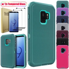 For Samsung Galaxy S9/S9+ Heavy Duty Phone Case Cover Tempered Glass