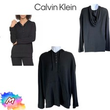 NWT Calvin Klein Womens Sz M Ease Rib Kint Hoodie Black QF6752 54