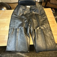 Vintage 90s Bagatelle Black Leather Pants Lined Goth Moto Flat Front, Size 16