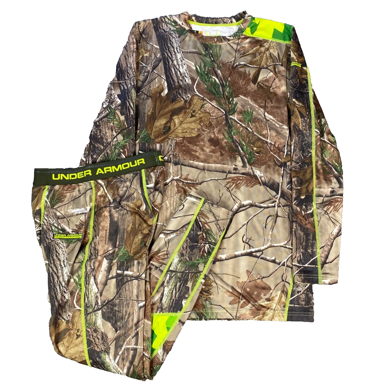 Under Armour Mens Base Layer Set S Camo Realtree Scent Control Hunting Gear