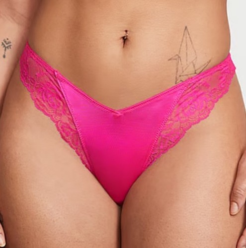 Victoria’s Secret SEHR SEXY rosa Spitze Tanga Höschen rosa Satin Large neu mit Etikett