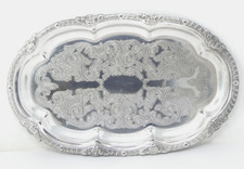 Oval Engraved Serving Tray Rococo Style Silver Plated Platter 25cm Grenadier