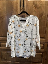 Kindred 1X Women's Embroidered Floral Tunic Top Crochet Boho Peasant Blouse