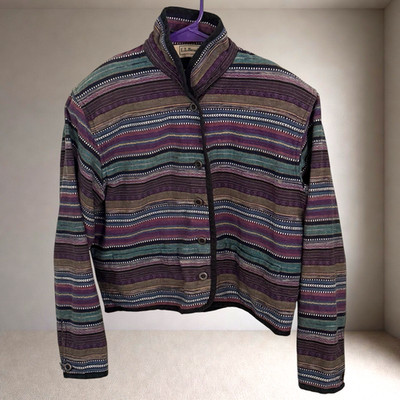 Vintage LL Bean Women M Cropped Chore Jacket 90s Southwestern Aztec Striped Boho