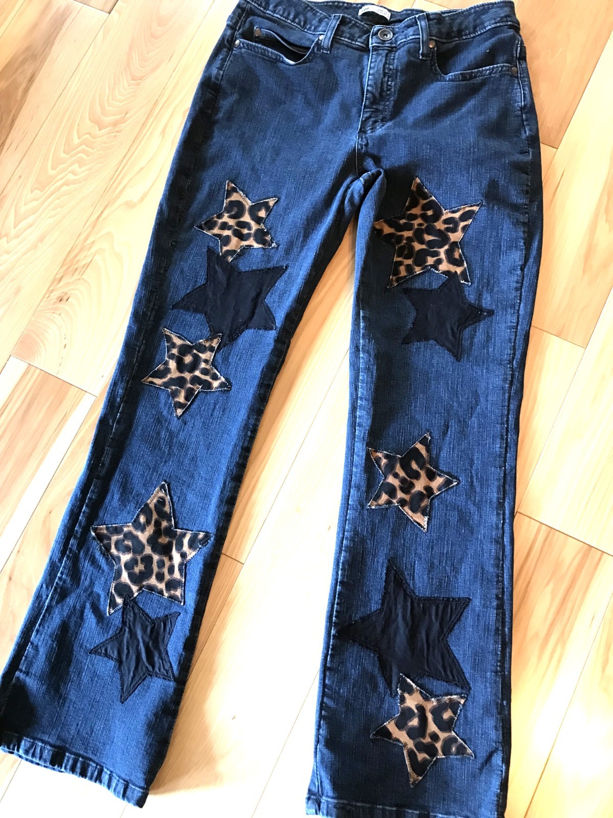 Upcycled Patchwork Jeans, Leopard Print Stars, Bo… - image 12