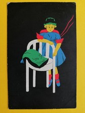 1920 BLACK BACKGROUND Stamp NEDERLAND Illustration YOUNG GIRL Chair Cushion